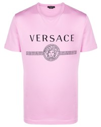 Мужская розовая футболка с круглым вырезом с принтом от Versace