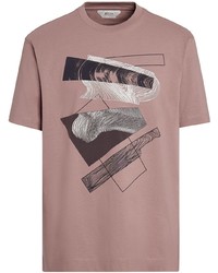 Мужская розовая футболка с круглым вырезом с принтом от Z Zegna