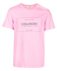 Мужская розовая футболка с круглым вырезом с принтом от Zadig & Voltaire