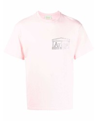 Розовая футболка с круглым вырезом с украшением