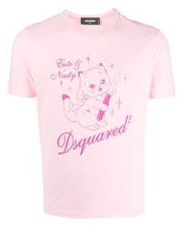 Мужская розовая футболка с круглым вырезом с украшением от DSQUARED2
