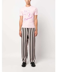 Мужская розовая футболка с круглым вырезом с украшением от DSQUARED2
