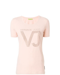 Женская розовая футболка с круглым вырезом с украшением от Versace Jeans