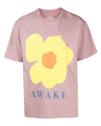 Мужская розовая футболка с круглым вырезом с цветочным принтом от Awake NY