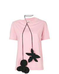 Женская розовая футболка с круглым вырезом с цветочным принтом от Marni
