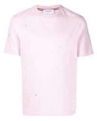 Мужская розовая футболка с круглым вырезом с цветочным принтом от Thom Browne