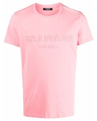 Мужская розовая футболка с круглым вырезом от Balmain