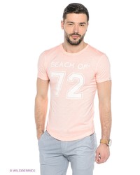 Мужская розовая футболка с принтом от Oodji