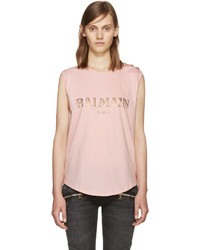 Женская розовая футболка от Balmain