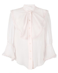 Розовая шелковая блуза на пуговицах с рюшами от Chloé