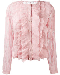 Розовая шелковая блуза на пуговицах с рюшами от Givenchy