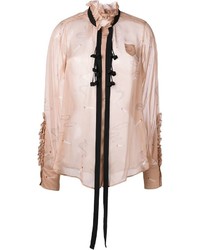 Розовая шелковая блуза на пуговицах с рюшами от No.21