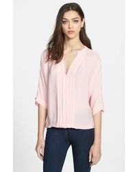 Розовая шелковая блуза с коротким рукавом
