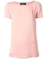 Розовая шелковая блуза с коротким рукавом от DSquared