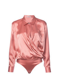 Розовая шелковая блузка с длинным рукавом