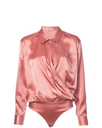 Розовая шелковая блузка с длинным рукавом от T by Alexander Wang
