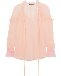 Розовая шелковая блузка с рюшами от Roberto Cavalli