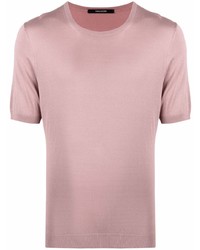 Мужская розовая шелковая вязаная футболка с круглым вырезом от Tagliatore