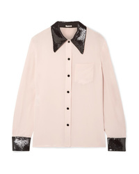 Женская розовая шелковая классическая рубашка от Miu Miu