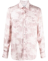 Мужская розовая шелковая рубашка с длинным рукавом с принтом от Laneus