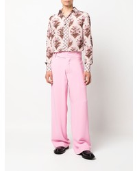 Мужская розовая шелковая рубашка с длинным рукавом с цветочным принтом от 73 London