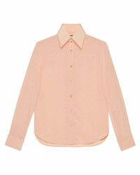 Мужская розовая шелковая рубашка с длинным рукавом от Gucci