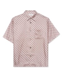 Мужская розовая шелковая рубашка с коротким рукавом в клетку от John Elliott