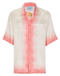 Мужская розовая шелковая рубашка с коротким рукавом с принтом от Casablanca