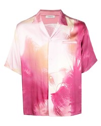 Мужская розовая шелковая рубашка с коротким рукавом с принтом от Laneus