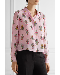 Женская розовая шелковая рубашка с принтом от Prada