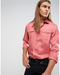 Мужская розовая шелковая рубашка от Asos