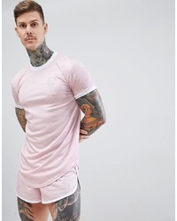 Розовая шелковая футболка с круглым вырезом