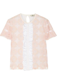 Розовая шифоновая блузка с рюшами