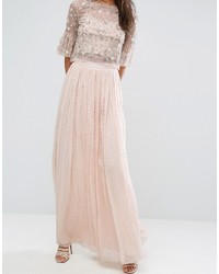 Розовая шифоновая длинная юбка от Needle & Thread