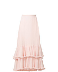 Розовая юбка-миди с рюшами