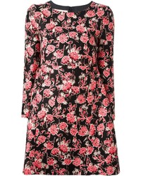 Розово-черное повседневное платье с цветочным принтом