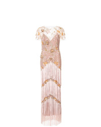 Розовое вечернее платье c бахромой от Marchesa Notte