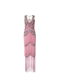 Розовое вечернее платье из бисера c бахромой от Marchesa Notte