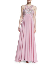 Розовое вечернее платье из бисера с украшением