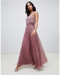 Розовое вечернее платье из бисера с украшением от ASOS DESIGN