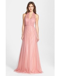 Розовое вечернее платье из фатина