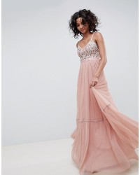Розовое вечернее платье из фатина с вышивкой от Needle & Thread