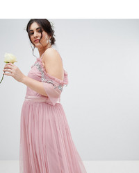 Розовое вечернее платье из фатина с рюшами от Maya Plus