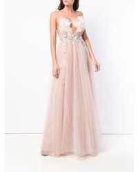 Розовое вечернее платье из фатина с украшением от Loulou