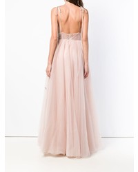 Розовое вечернее платье из фатина с украшением от Loulou