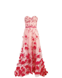 Розовое вечернее платье из фатина с цветочным принтом от Marchesa Notte