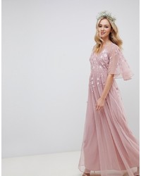 Розовое вечернее платье с вышивкой от ASOS DESIGN