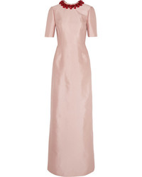 Розовое вечернее платье с украшением от Prada