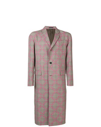Розовое длинное пальто с узором "гусиные лапки"