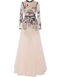 Розовое кружевное вечернее платье с вышивкой от Elie Saab